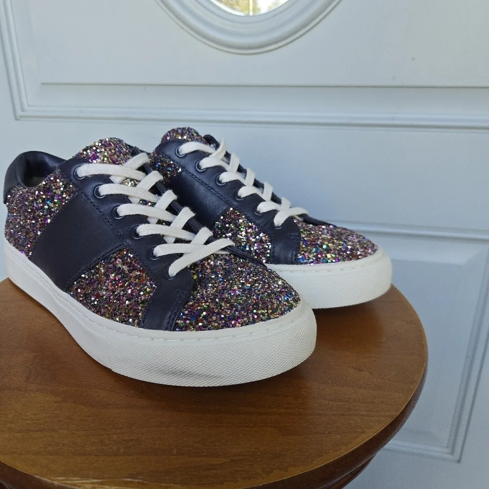 Tory Burch Carter Glitter Lace-Up Sneakers Leather